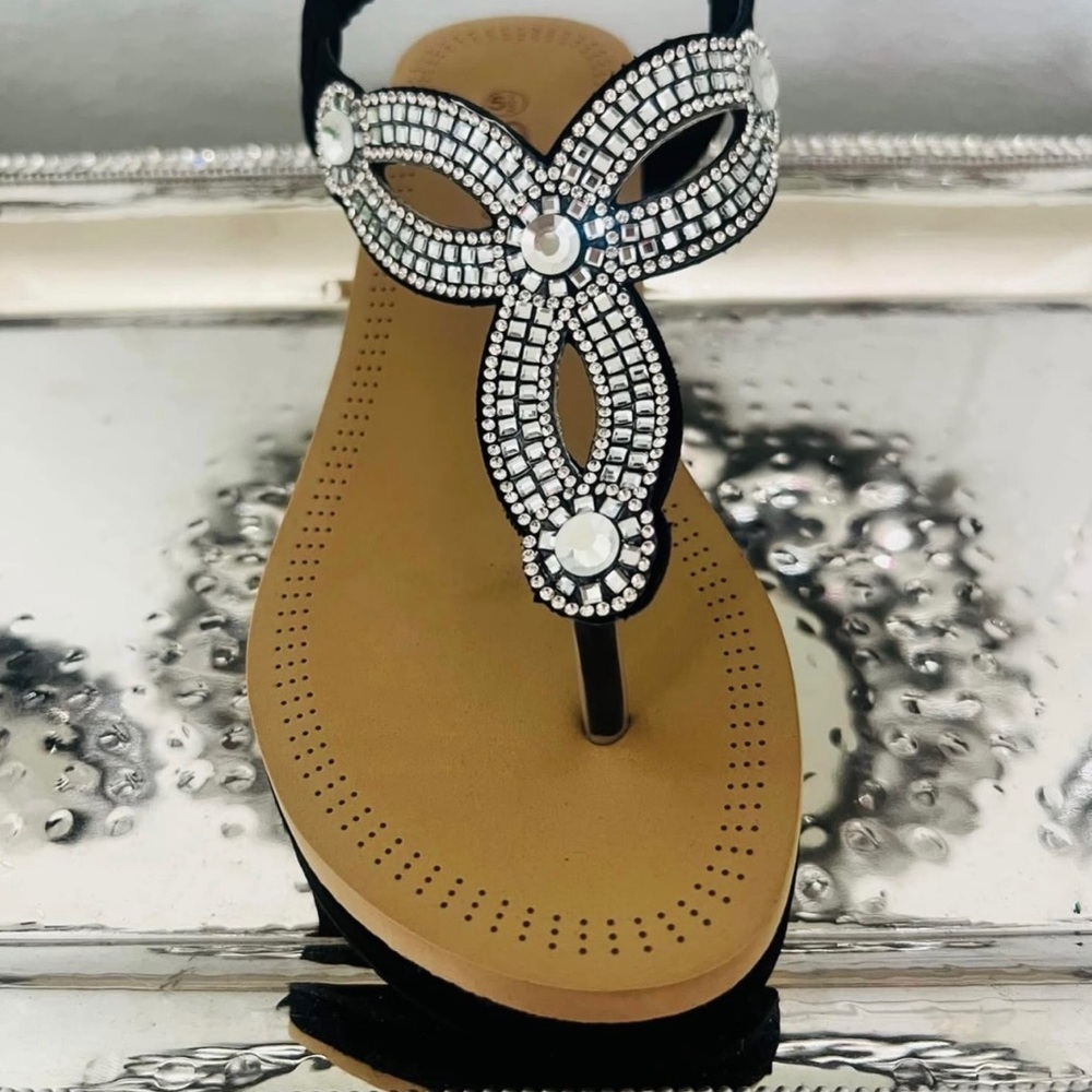 Forever Black and Silver Crystal Embellished Sandals